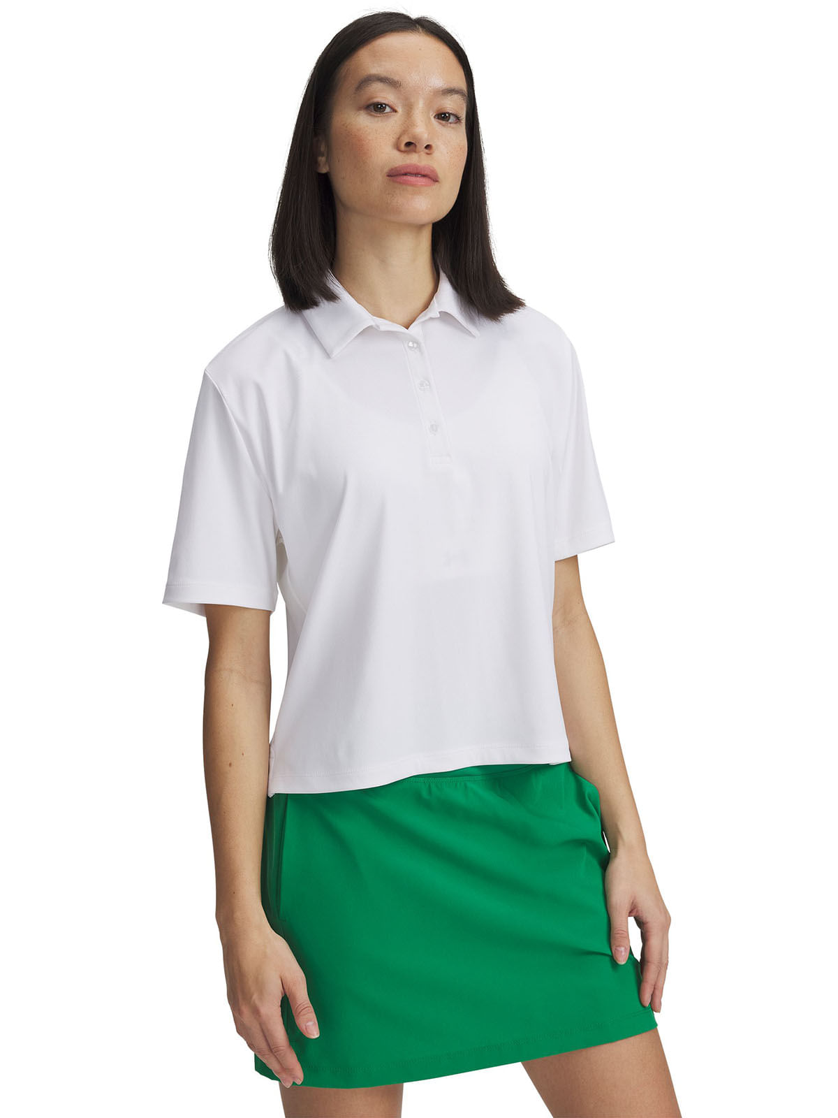 Polo manga corta UA drive boxy crop blanco para mujer