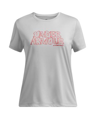 Polera manga corta Under Armour tech wordmark gris para niña