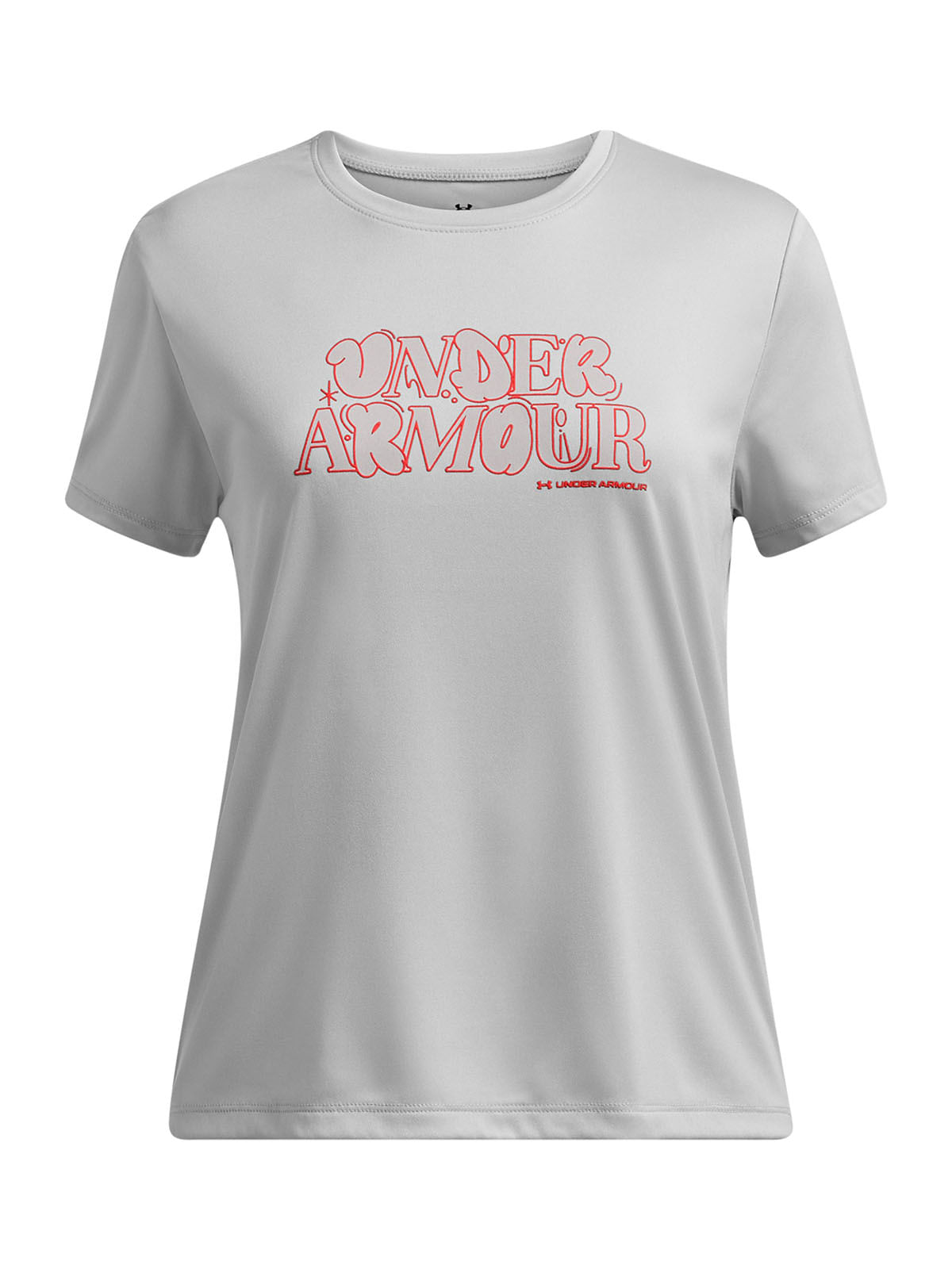 Polera manga corta UA tech wordmark gris para niña