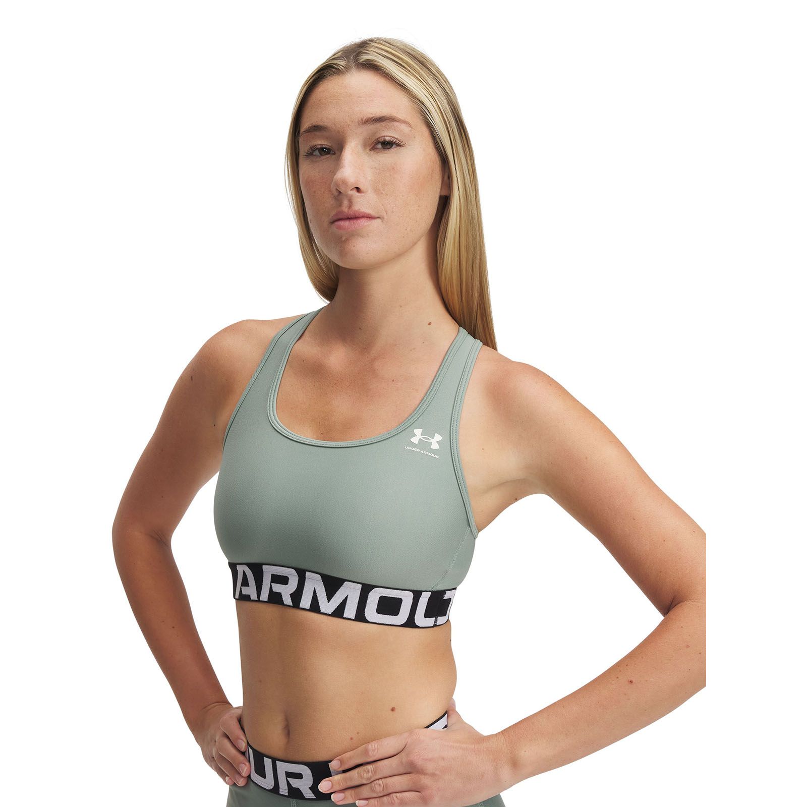 Sostén deportivo Heatgear armour mid verde para mujer Under Armour