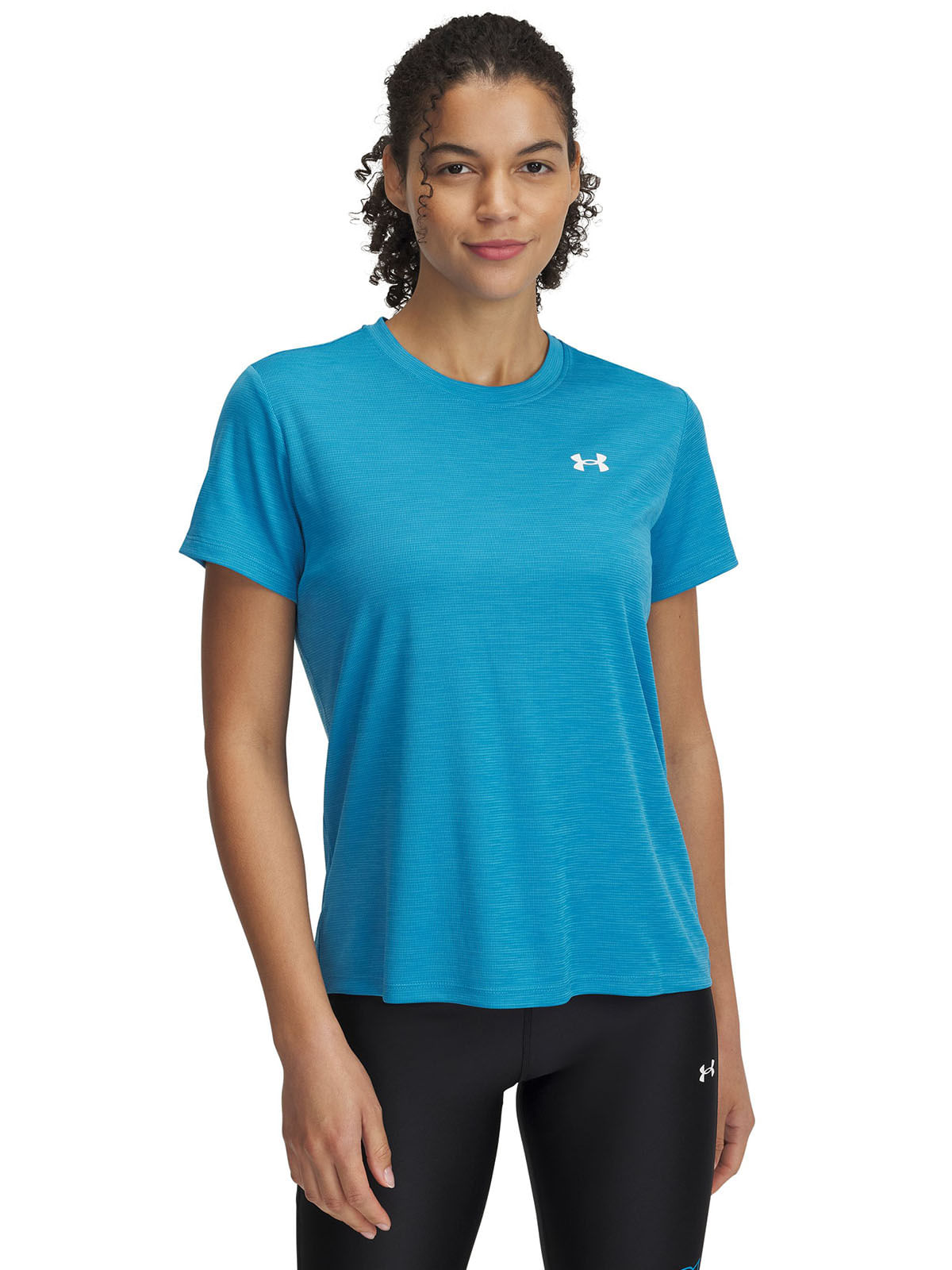 Polera manga corta UA tech azul para mujer