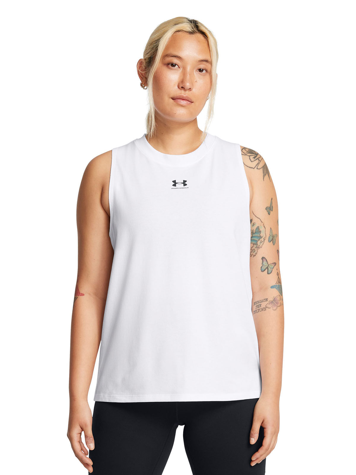 Polera sin mangas UA Rival blanco para mujer