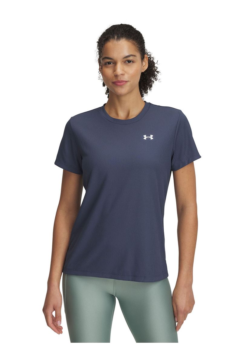 Polera-manga-corta-UA-tech-rib-gris-para-mujer