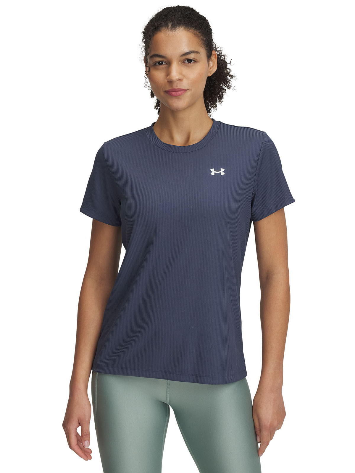 Polera manga corta UA tech rib gris para mujer