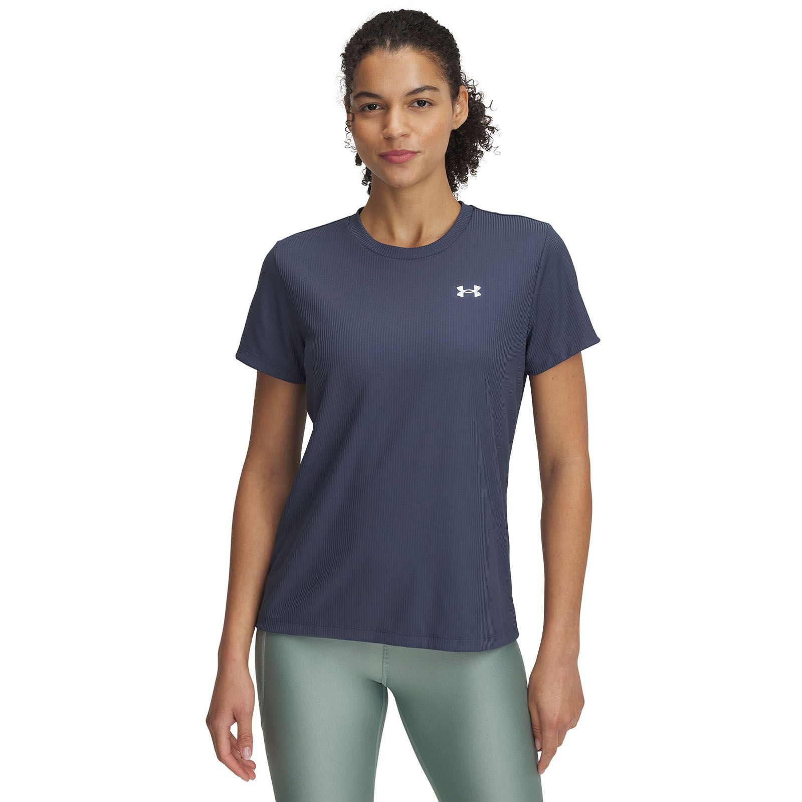 Polera manga corta Under Armour tech rib gris para mujer