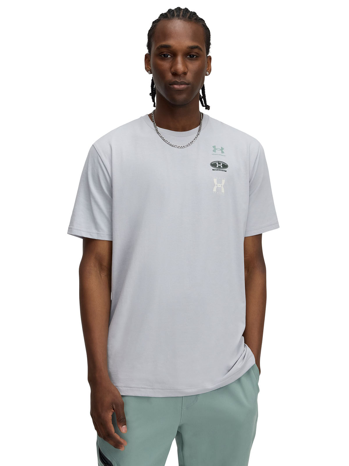 Polera manga corta UA evol logo gris para hombre