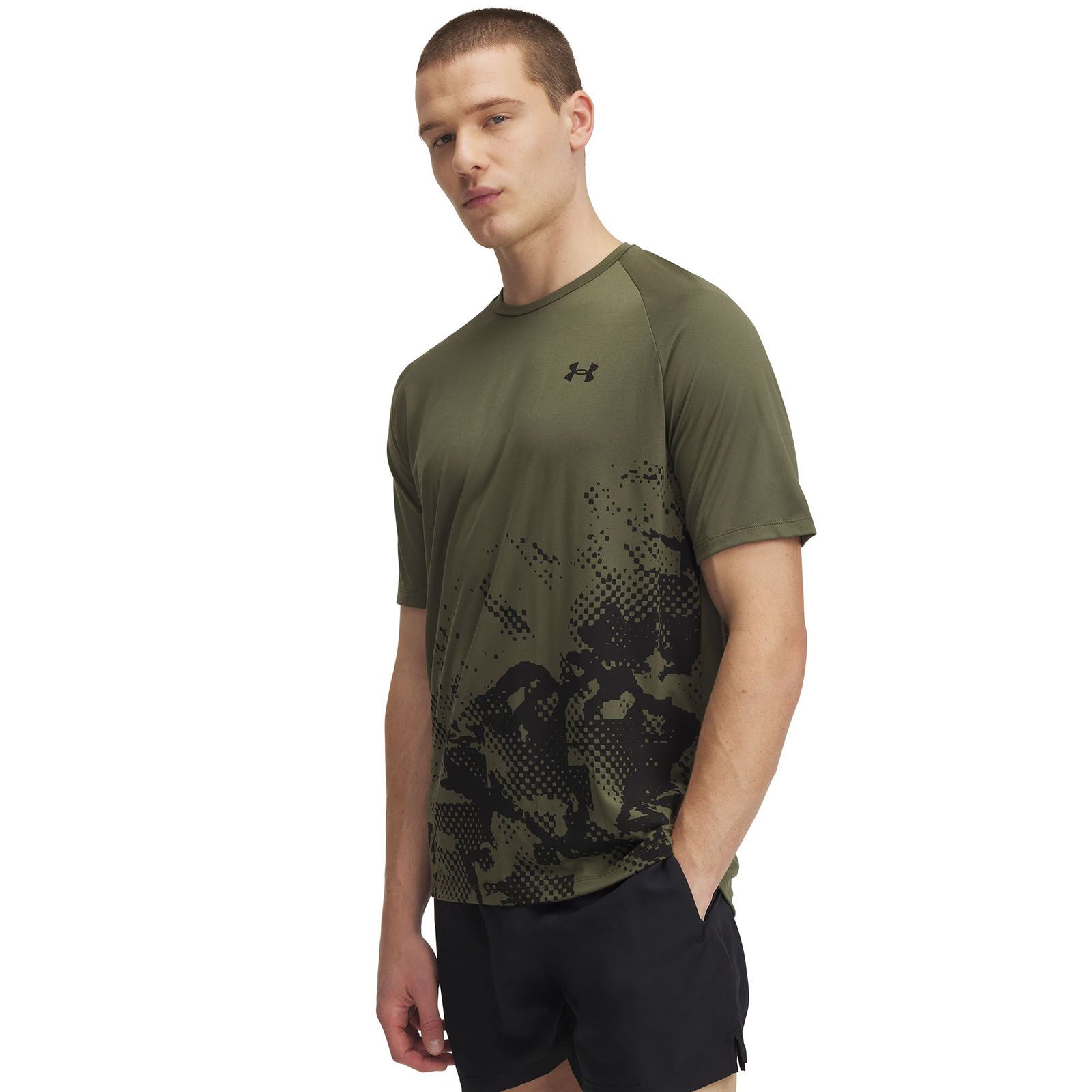 Polera manga corta Under Armour tech fade verde para hombre
