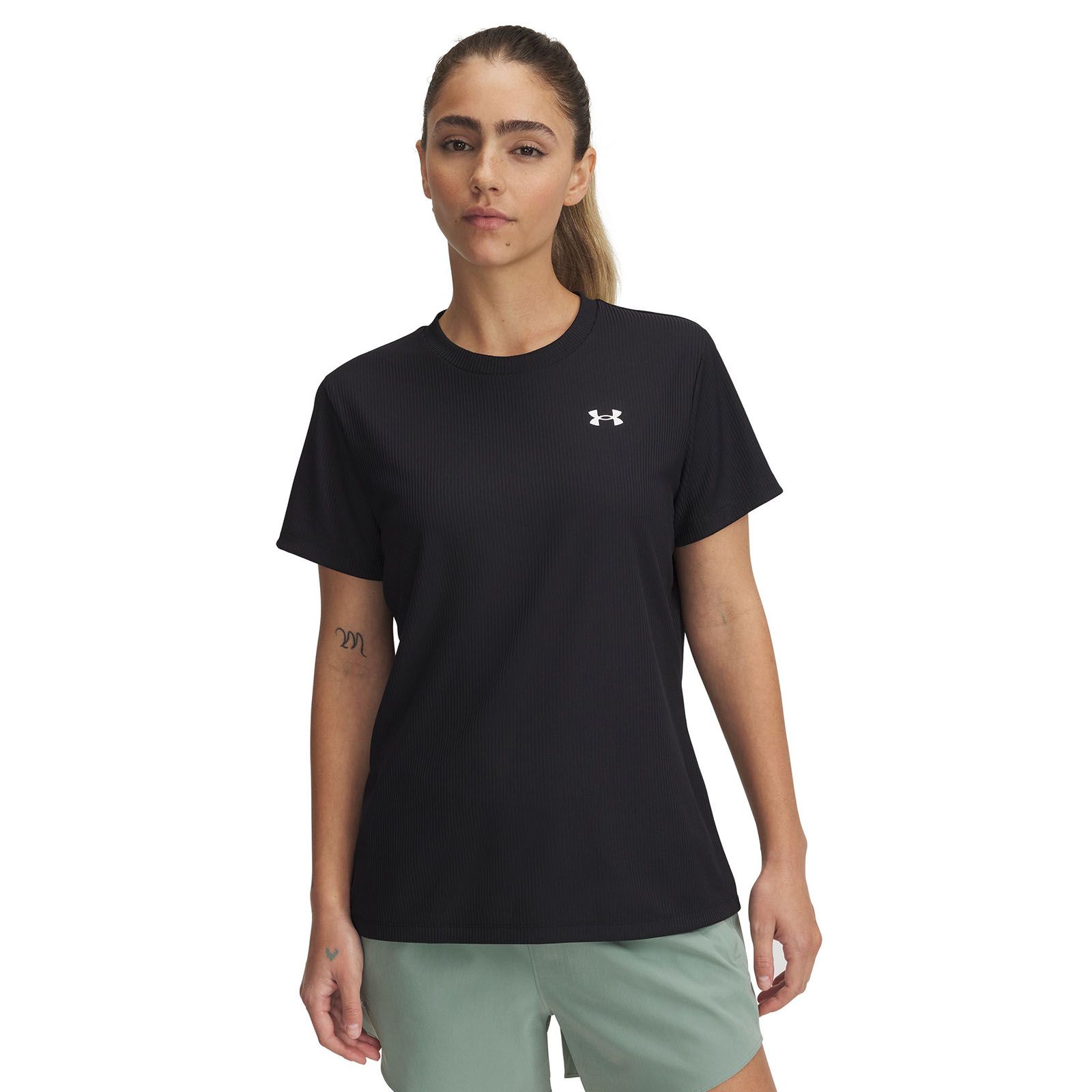 Polera manga corta Under Armour tech rib negro para mujer