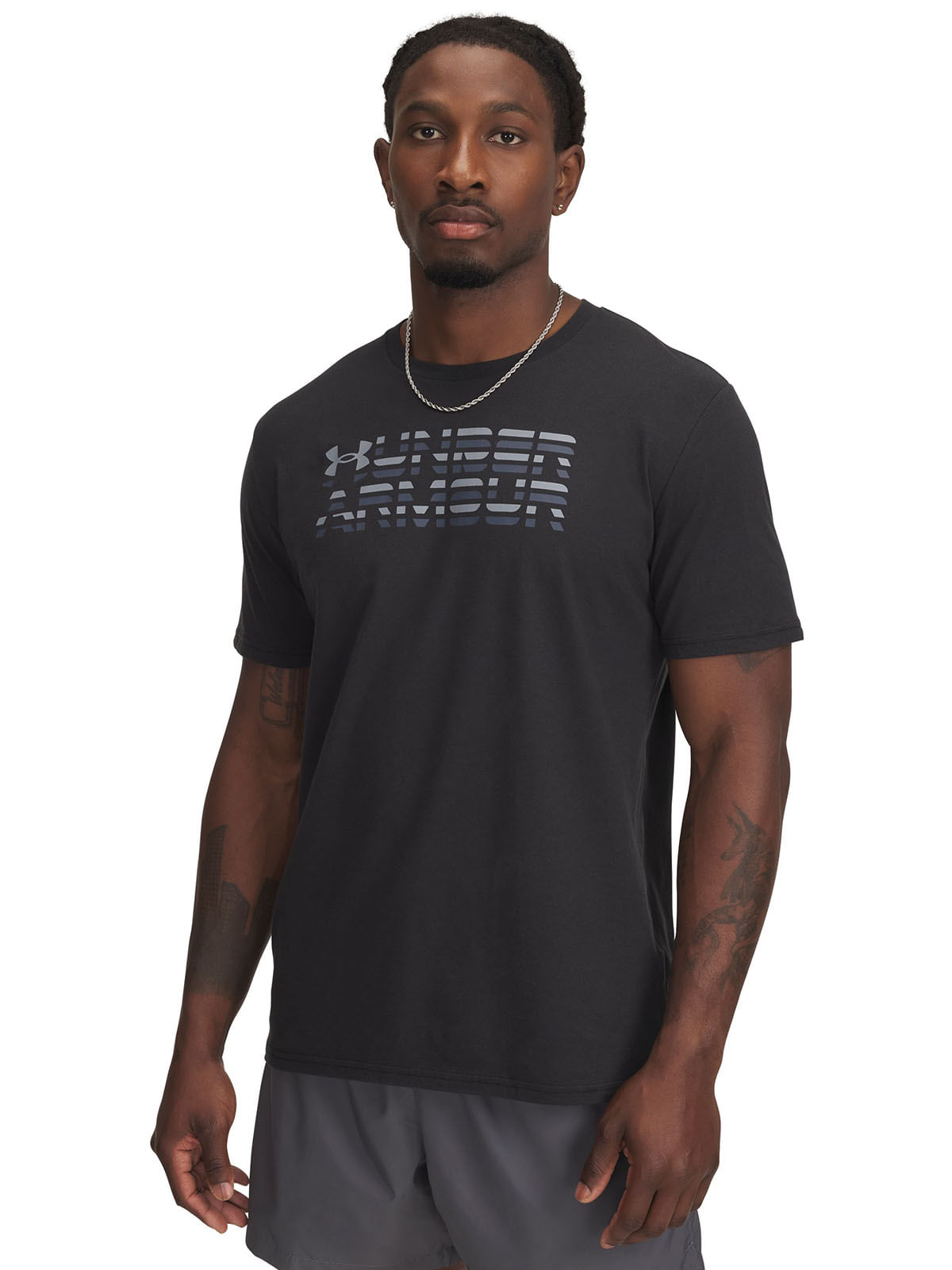 Polera manga corta UA shaded logo negro para hombre