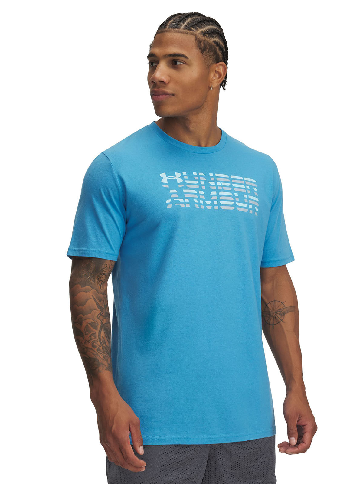 Polera manga corta UA shaded logo azul para hombre