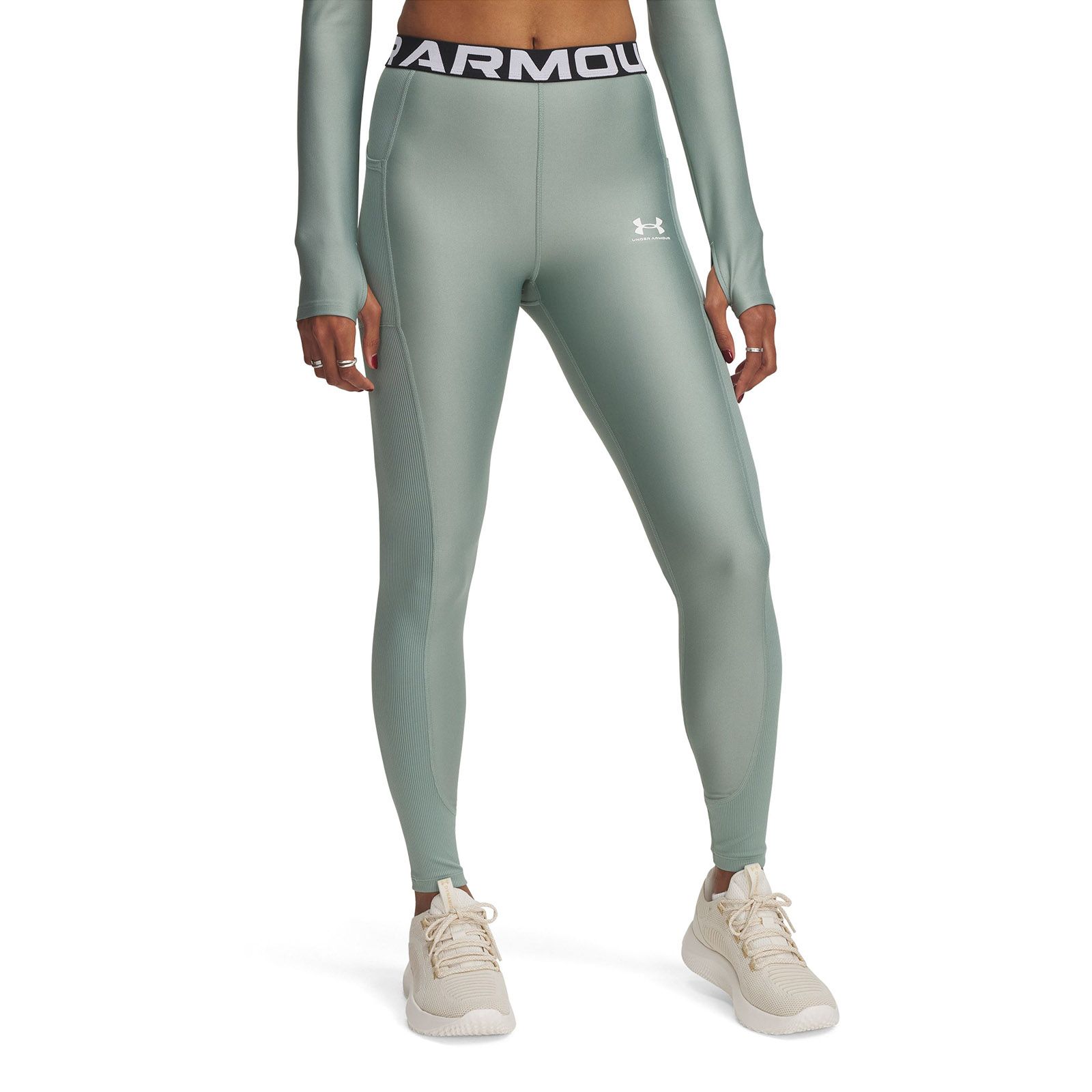 Calzas Heatgear Rib verde para mujer Under Armour