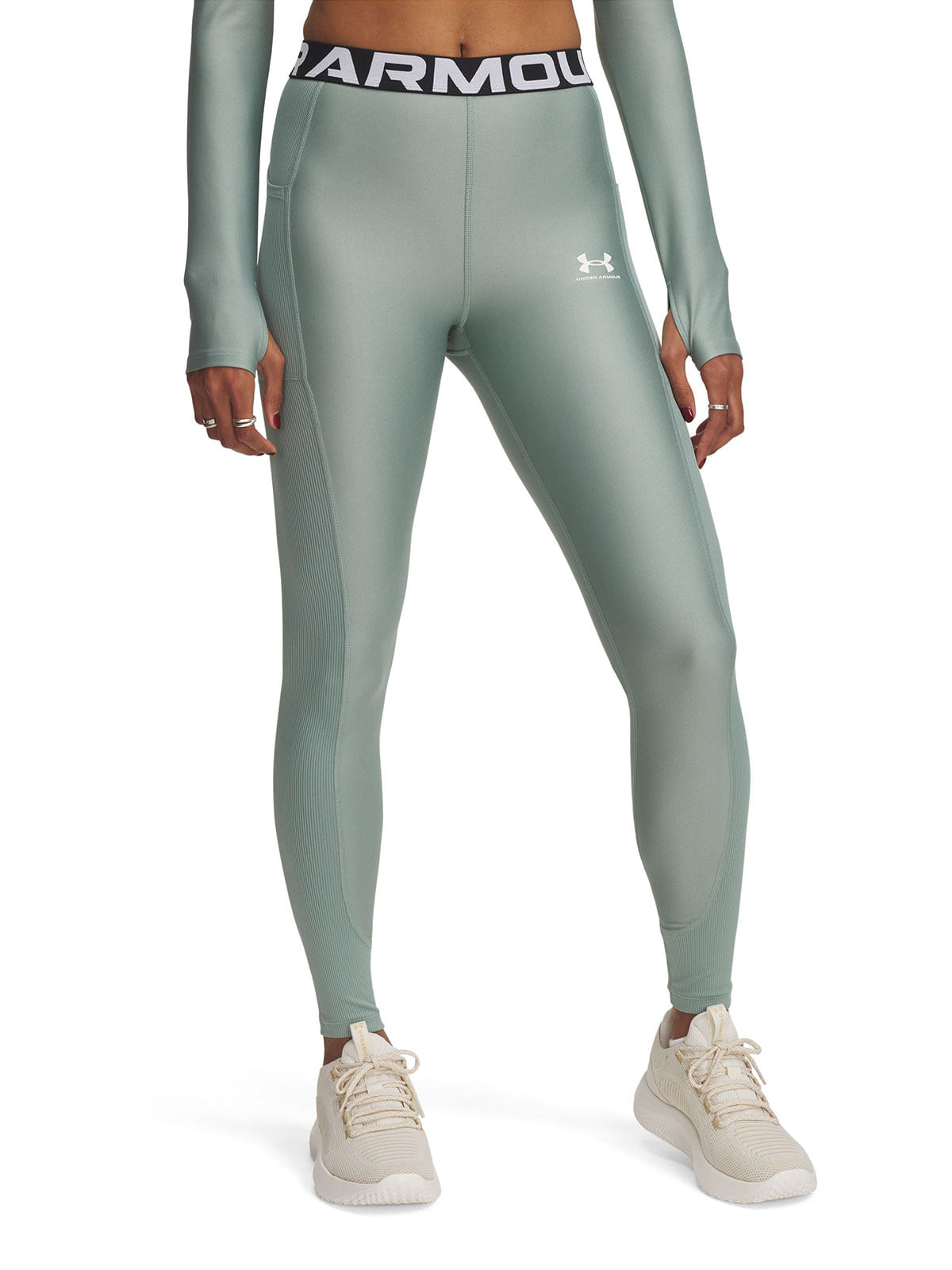 Calzas Heatgear Rib verde para mujer Under Armour