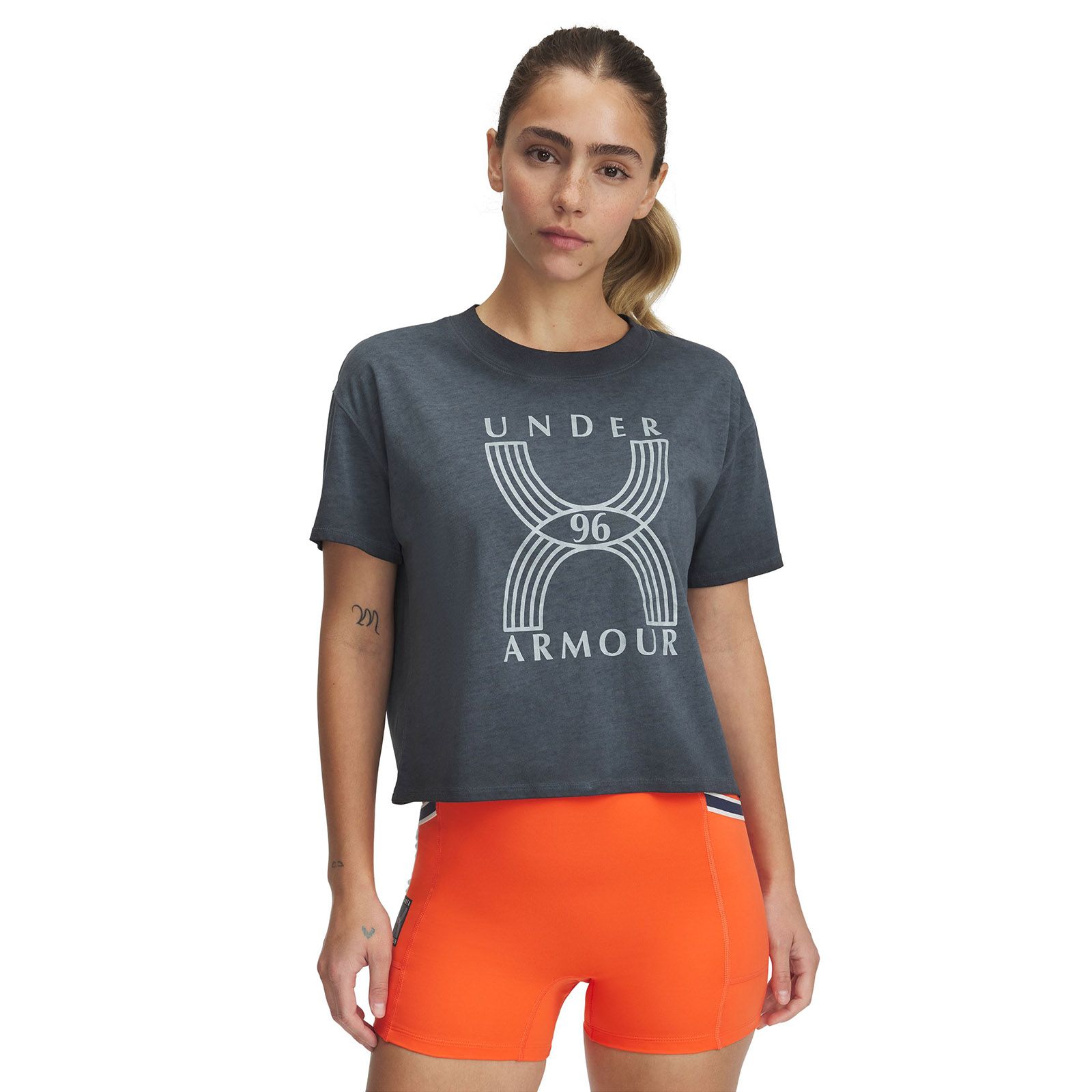 Polera manga corta UA Run 96 negro para mujer