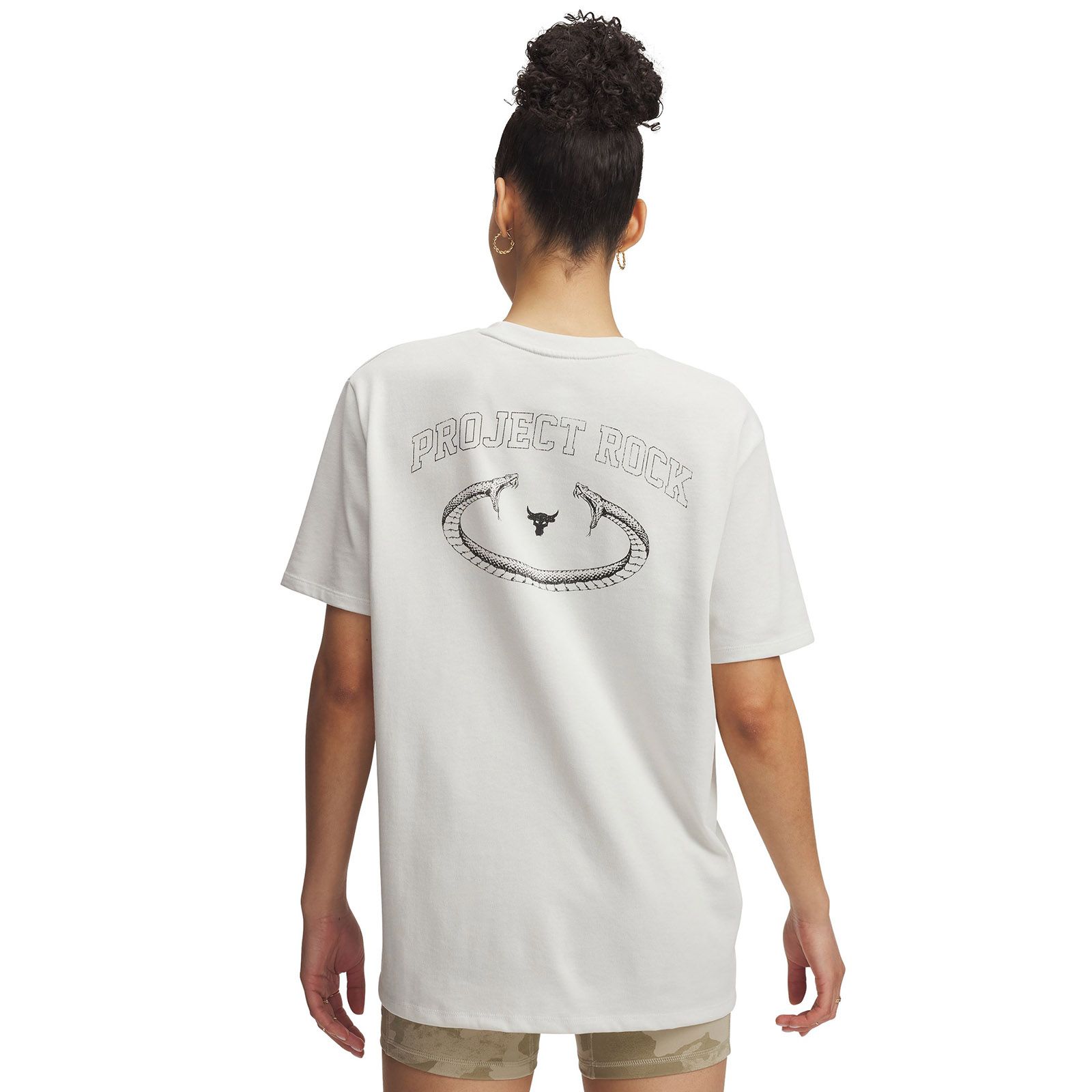 Polera manga corta Project Rock campus blanco para mujer Under Armour