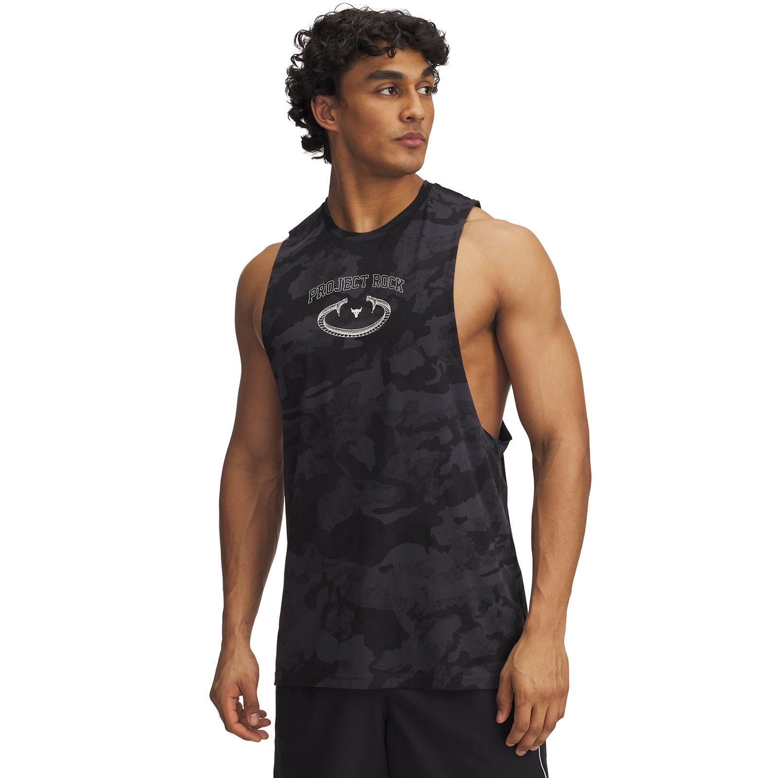 Polera sin mangas Project Rock camo gris para hombre Under Armour