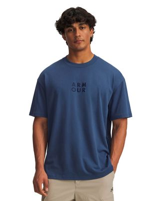 Polera manga corta Lifestyle para hombre Armour Wordmark Heavyweight azul Under Armour