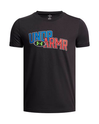 Polera manga corta Lifestyle para niño Overlay Wordmark negro Under Armour