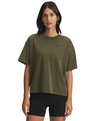 Polera manga corta Lifestyle para mujer UA Boxy Wash Heavyweight verde Under Armour