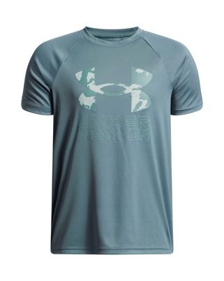 Polera manga corta de Entrenamiento para Niño Tech Hybrid print Azul Under Armour