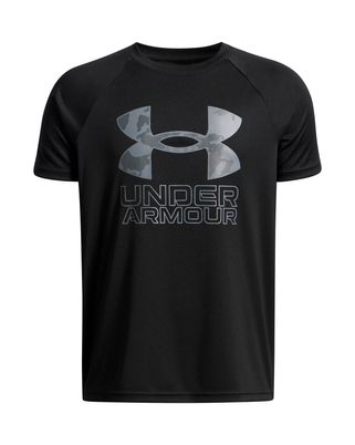 Polera manga corta de Entrenamiento para Niño Tech Hybrid print Negro Under Armour