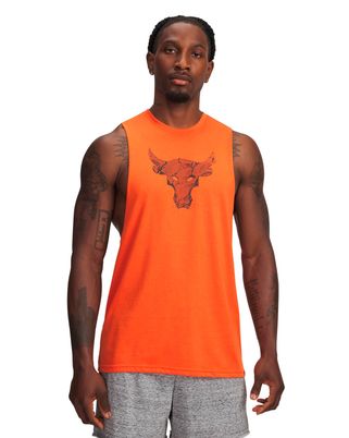 Polera sin manga de entrenamiento para hombre Project Rock naranja Under Armour